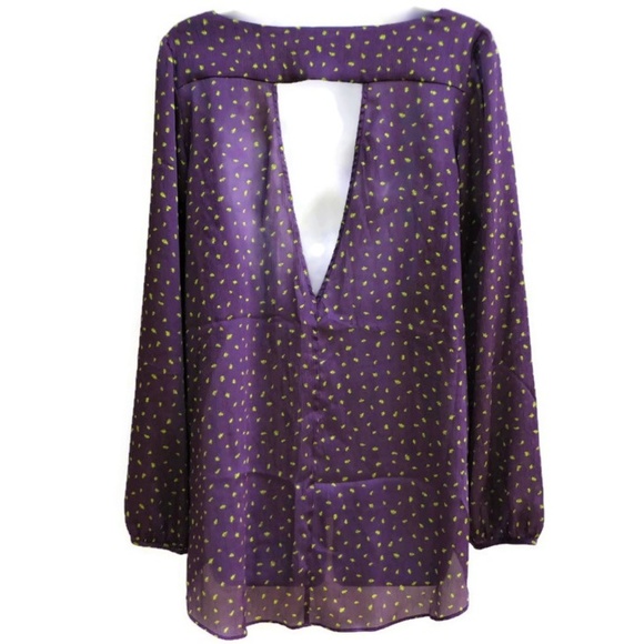 BCBGeneration Blouse V Back Cutout Purple Yellow - Picture 4 of 6